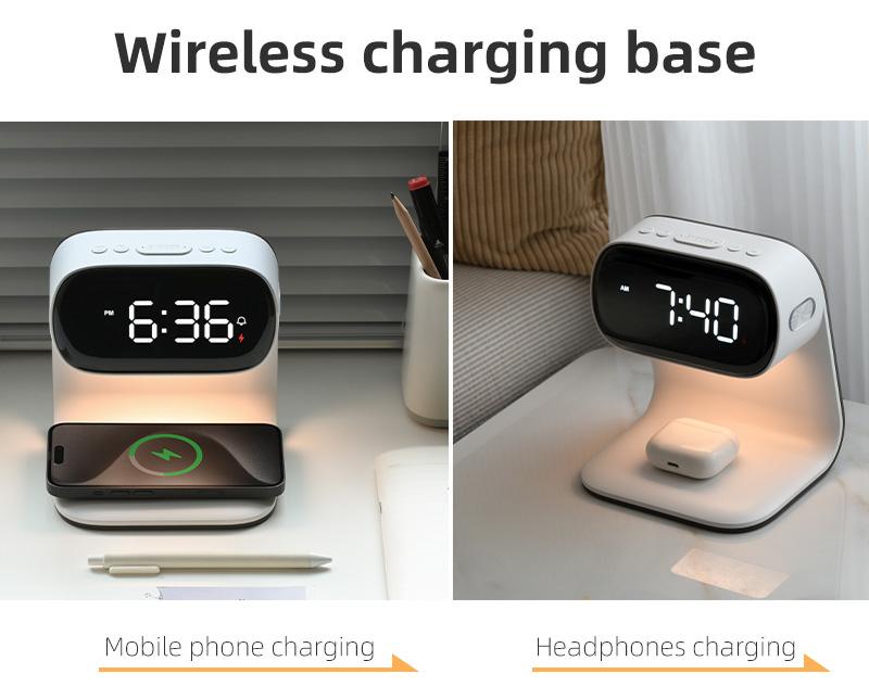 15W Contemporary LED Wireless Charging Bedside Lamp for Bedroom with 3-grade Brightness Night Light and Clock
