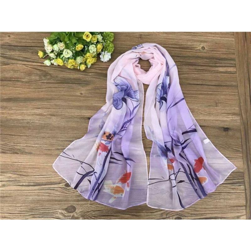 Spring and Summer Women's Chiffon Printed Scarf Sun Protection Thin Silk Scarf Shawl Beach Butterfly Scarf