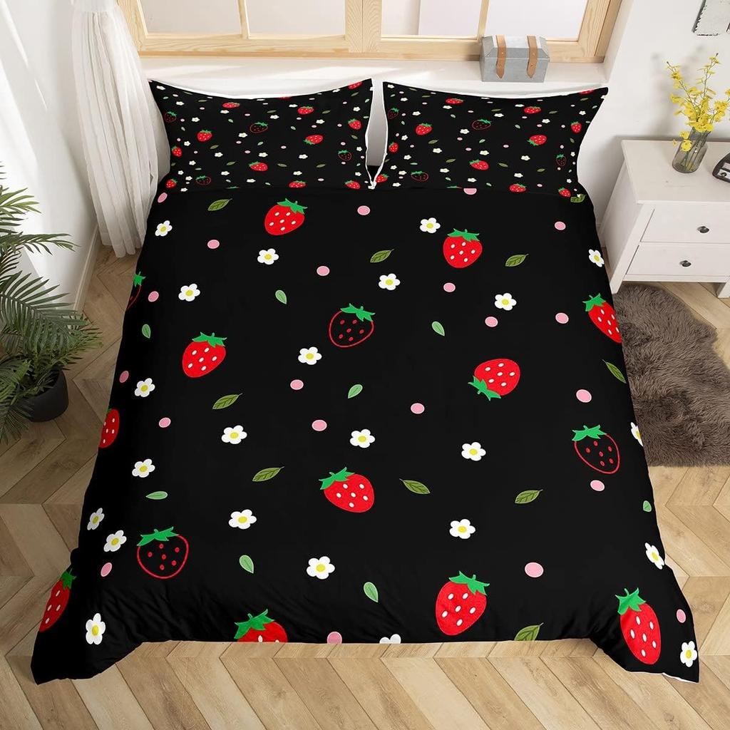 Strawbery Soft Duvet Cover Kawai Strawbery Beding Set for Children Kids Young Boys Young Girls Lovely Swet Fruits Theme Warm Comforter Cover Twin Quen