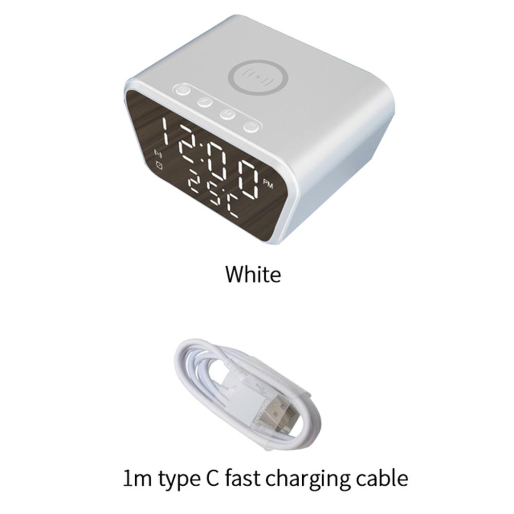 

Будильник 15 Вт Беспроводная зарядка Будильник Интеллектуальное беспроводное зарядное устройство Время Календарь Дисплей температуры Светодиодные цифровые часы белый