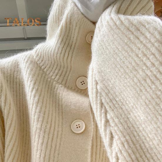 Fall Winter Men Sweater Cardigan High Collar Neck Protection Knit Thick Elastic Long Sleeves Loose Warm Solid Color Knitwear Daily Wear Sweater Coat