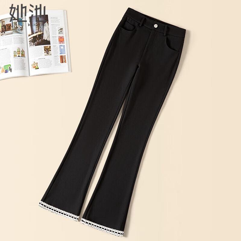 

Women s High-Waist Slim Fit Color-block Lace Flared Cropped Pants S