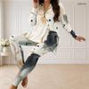 Women Plus Size Printed Half Zip Long Sleeve Longline Top Fitted Pants Two Piece Set