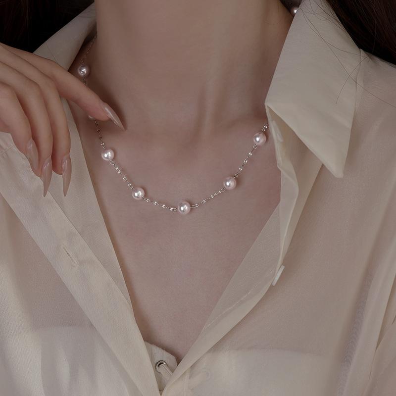 Manta rose pearl necklace niche retro temperament collarbone chain light luxury fashion versatile high-end earrings
