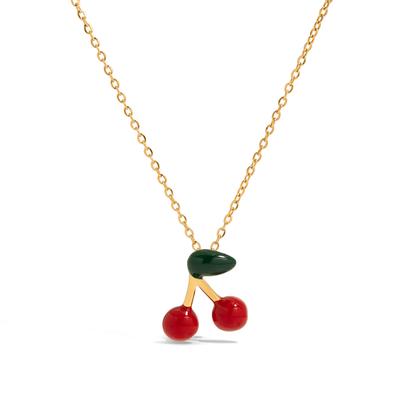 Youthway Cherry Drop Pendant Necklace Stainless Steel Waterproof Chain Jewelry  Style Fruit Pendant Necklace Wholesale