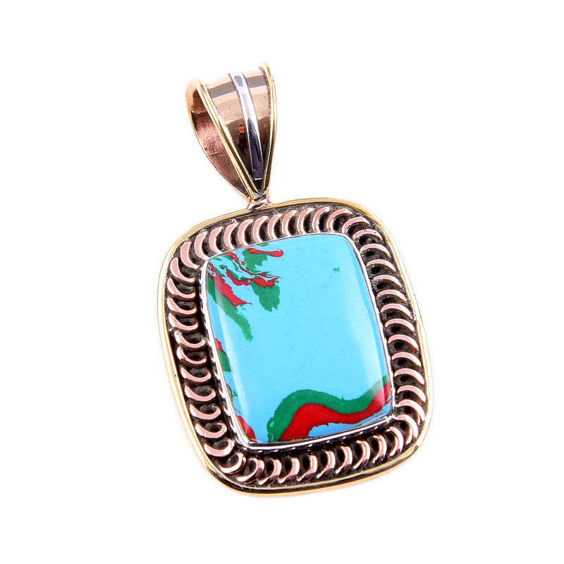 Natural Rainbow Calsilica Gemstone 925 Solid Silver Two Tone Pendant 1.5" l5R54