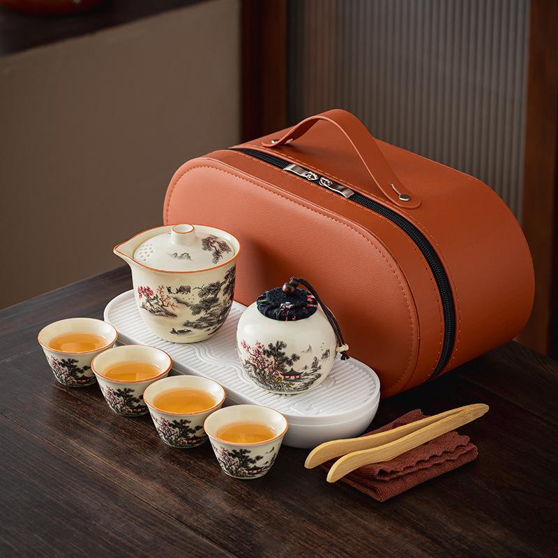 Retro Chinese Black Pine Plum Blossom Hand-held Pot Travel Express One Pot Four Cups Tea Set Company Gifts Can Be