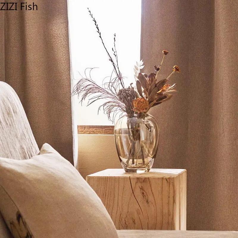 Amber Color Glass Vase Transparent Hydroponics Flower Pots Decorative Flower Arrangement Desk Decoration Vases Modern Home Decor