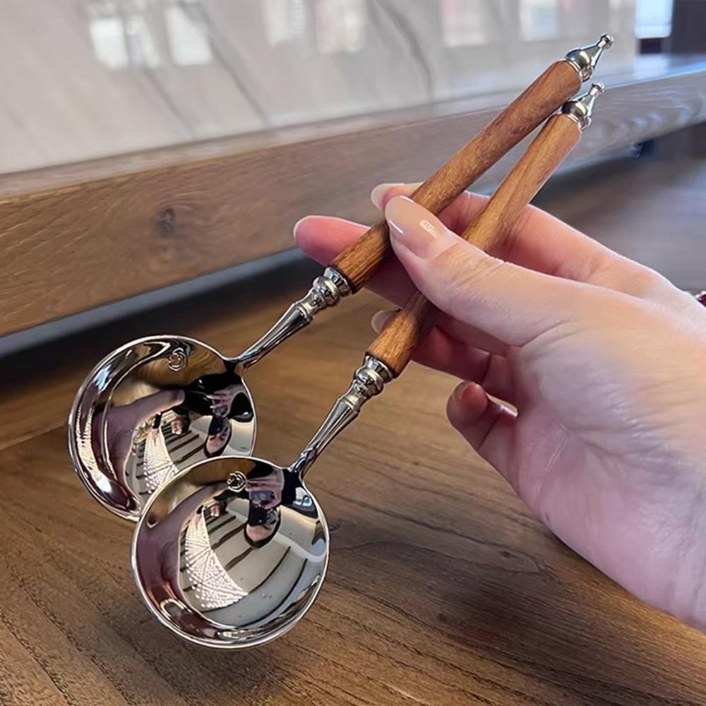 Stainless Steel Spoon Long Handle Tableware Thicken Stirring Ice Retro Meal Spoon for Serving Soup and Dessert Dinner Tableware