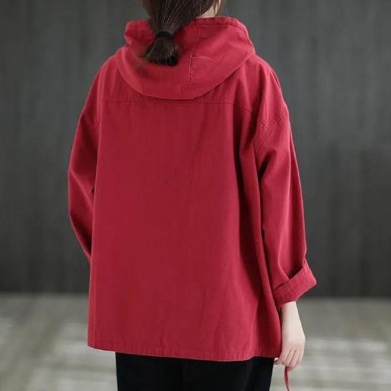 Plus Size Oversize Jackets Women Spring Hooded  Jacket Cotton Black Coat Coat Fashion Red Black