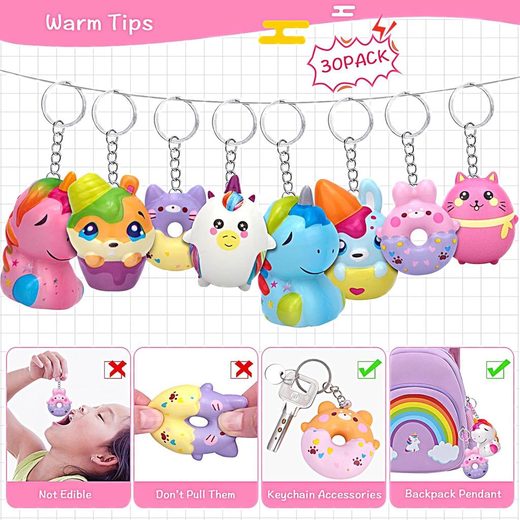 POKONBOY 30 Pack Squishy Toys for Kids Party Favors Bulk, Kawaii Animals Squishies Pack Unicorn Donuts Birthday Gifts for Boys Girls Classroom