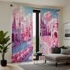 2pcs  Set HD Princess Style Disney Castle Pumpkin Decorative Curtain Pink Tie Digital Printed Curtain Home Decoration Style De