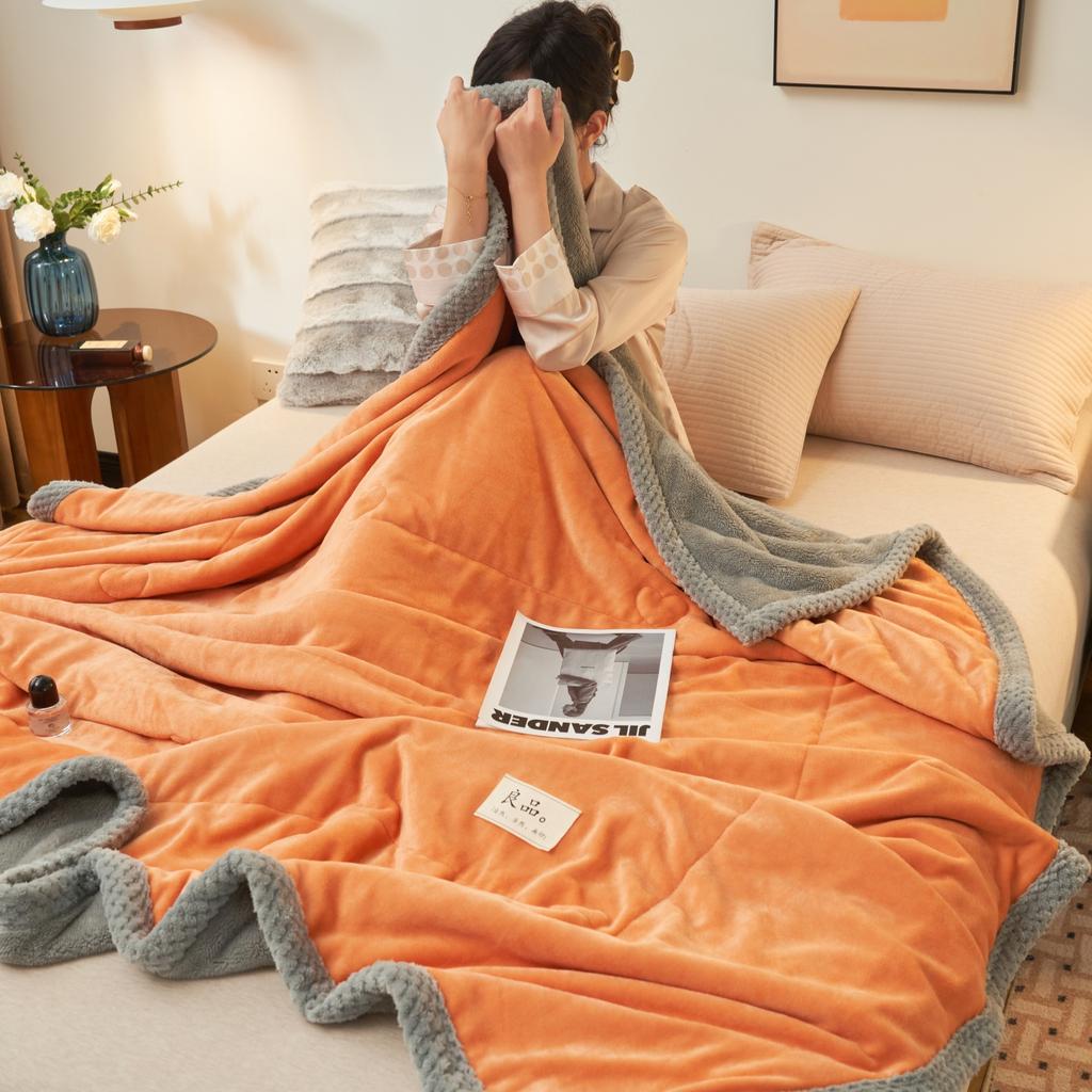 Luxury Heavy Weighted Thick Blankets for Winter Warm Milk Velvet Sofa Bed Throw Blankets Skin-friendly Three Layer Plush Blanket