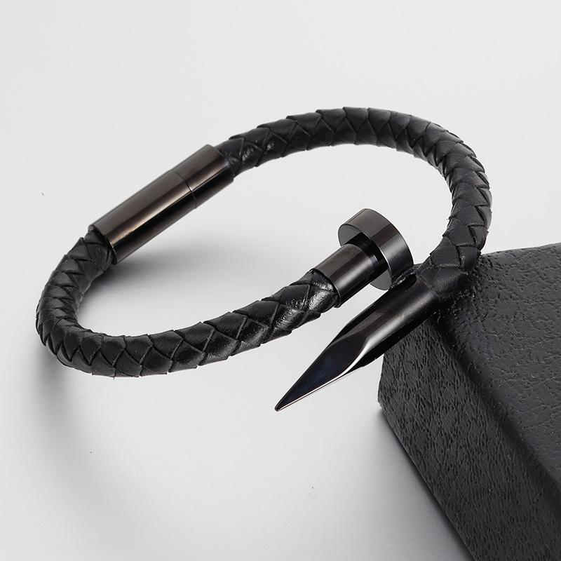 Nail Bracelet Titanium Steel Leather Leather Rope Bracelet Men s Woven Bracelet Handmade Leather Bracelet 2026 20.5CM