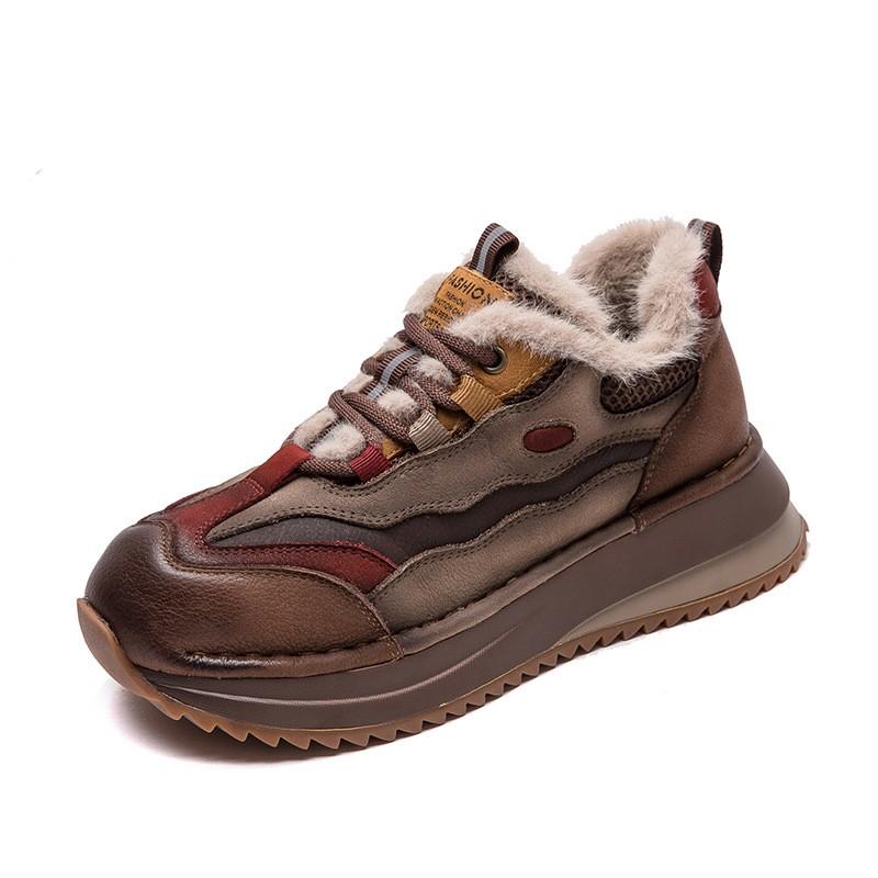 

Модные женские ботинки из натуральной кожи, женские ботинки на платформе, плюшевые теплые повседневные осенне-зимние модные кроссовки на толстой подошве 39 красный