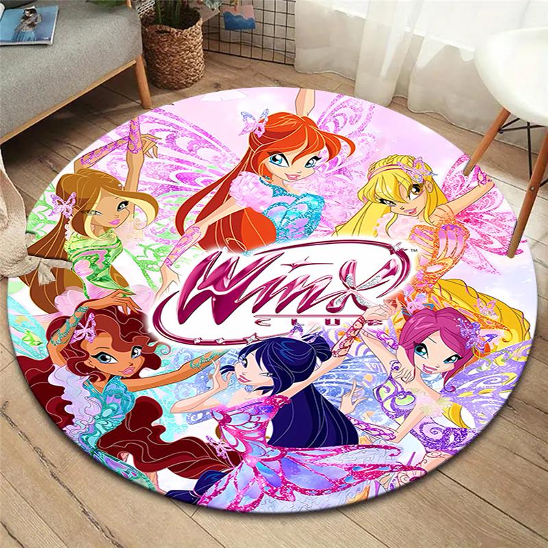 

Круглий килим Winx Club, Килимок для вітальні, спальні, дивана, ігрової кімнати, Нековзкий килимок для підлоги 120cmx120cm
