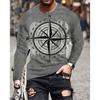 Vintage Compass Graphic Men's T-shirts Fashion Spring Autumn Long Sleeve Round 3D Printed Loose Streetwear Tops