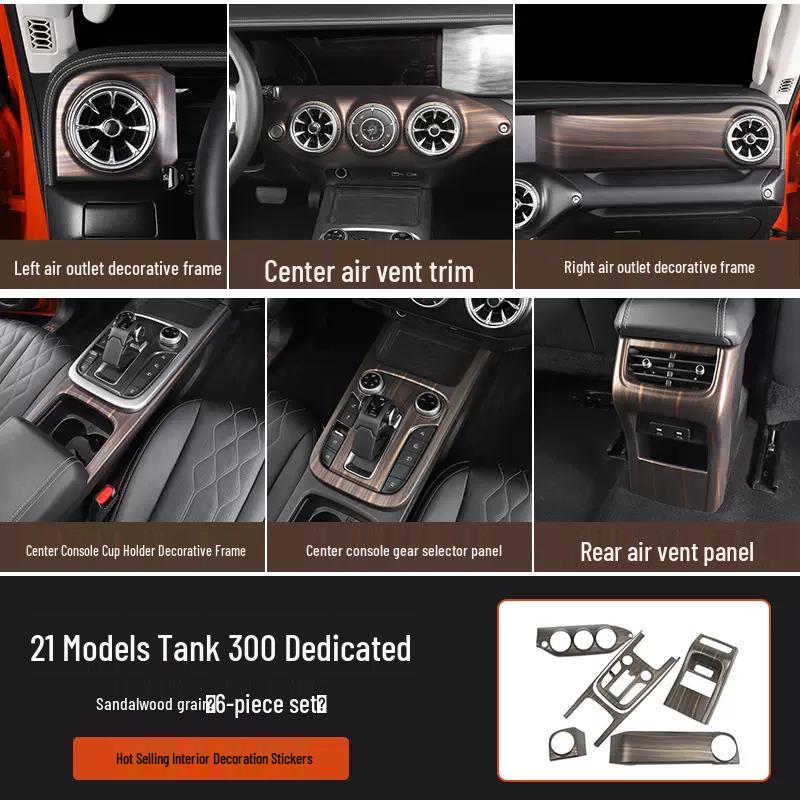 Tank 300 Interior Wood Grain Decorative Stickers for Console, Gear Shift, Air Outlet, and Steering Wheel