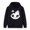 Kids Cute Cartoon White Cat Print Hoodie Boys Girls Casual Long Sleeve Pullover Sweatshirt with Bow Decor for Children Daily Wear