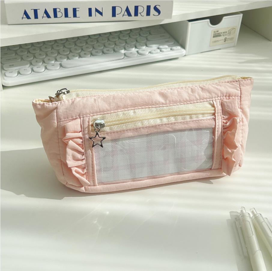 Mint Lace Pencil Case & Cosmetic Bag - Large Capacity, High Style, Ideal for Students