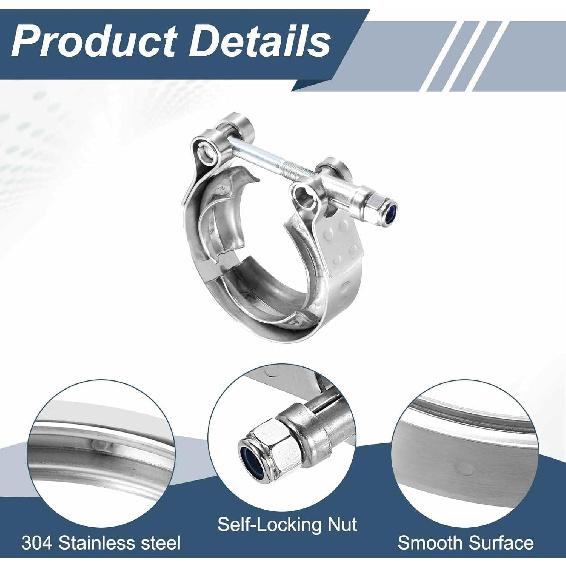 HARFINGTON V Band Clamp 1.5 Inch 304 Stainless Steel V-Band Bolt Clamp for Exhaust Systems Downpipe Exchange Car Accessories, Silver