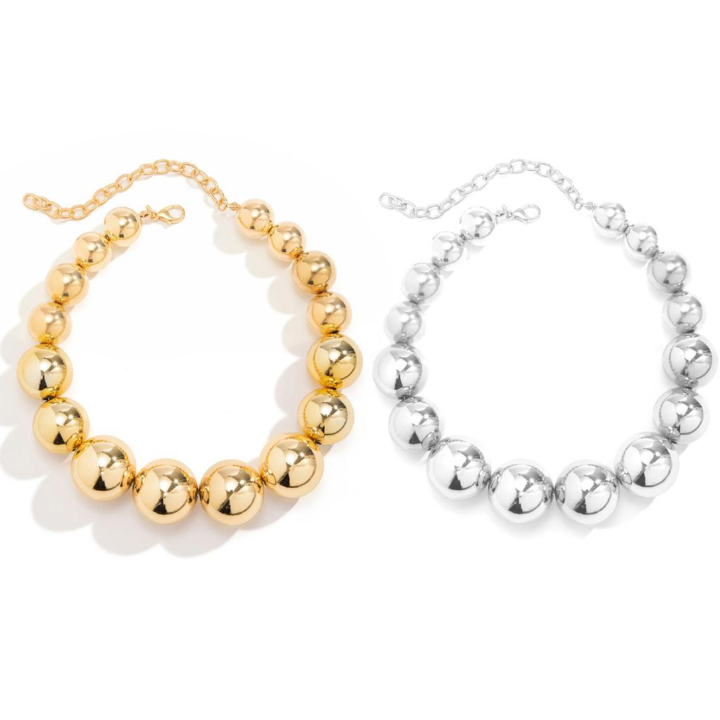 Women Exaggerated Big Beads Adjustable Choker Round Chain Necklace Clavicle Necklace for Jewelry Gifts