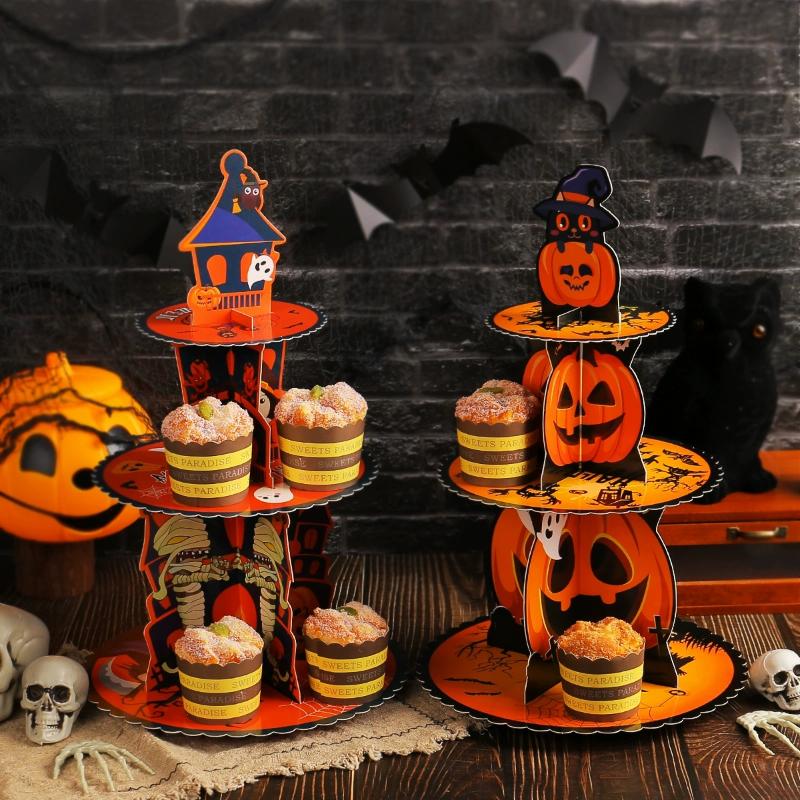 Halloween Dekorationen Kuchenplatten Geister Kürbisse Papier Ältere Desktop Ornamente Weihnachten Dessertständer