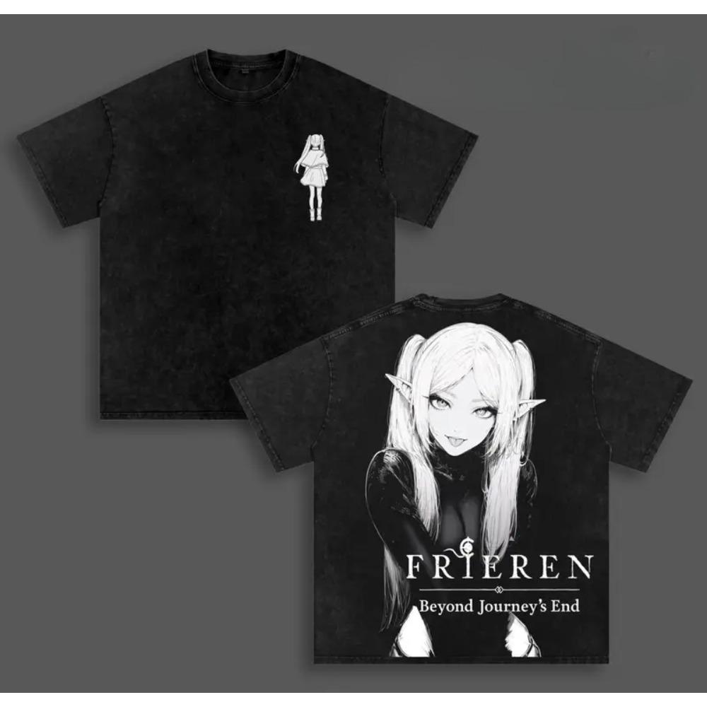 Camiseta Gráfica Frieren Más Allá del Final del Viaje para Hombre y Mujer de Manga Corta Ropa Oversize Streetwear Camiseta de Algodón Lavado Vintage