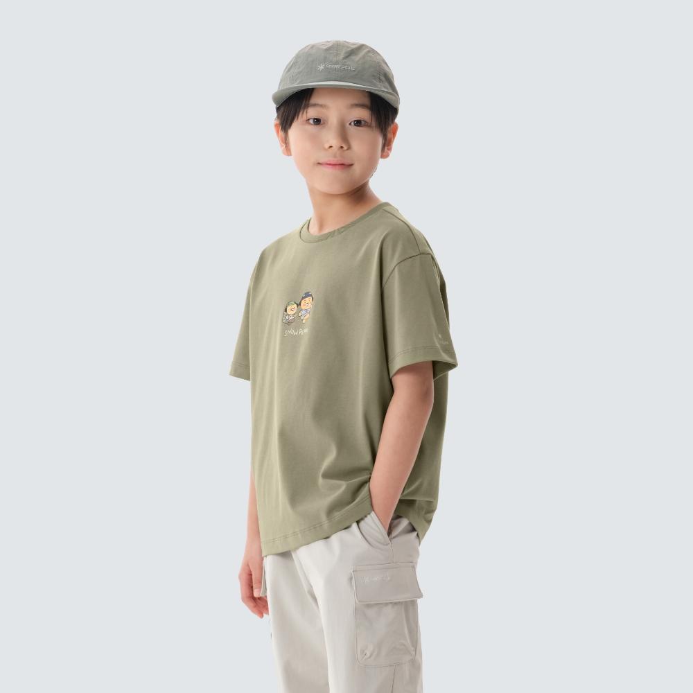 [Snowpeak] [Snow Peak X Kakao Friends] Ryan and Chun-sik Kids Short-Sleeve T-shirt Olive (S25MKFTS99) 125