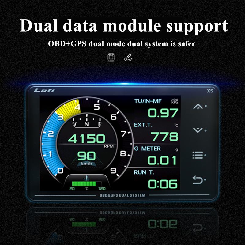 Lufi Xs Revolution Obd2 OBD+GPS Automobile Multi-function Water Temperature Turbo Oil Temperature G Value Gyroscope LCD Gauge