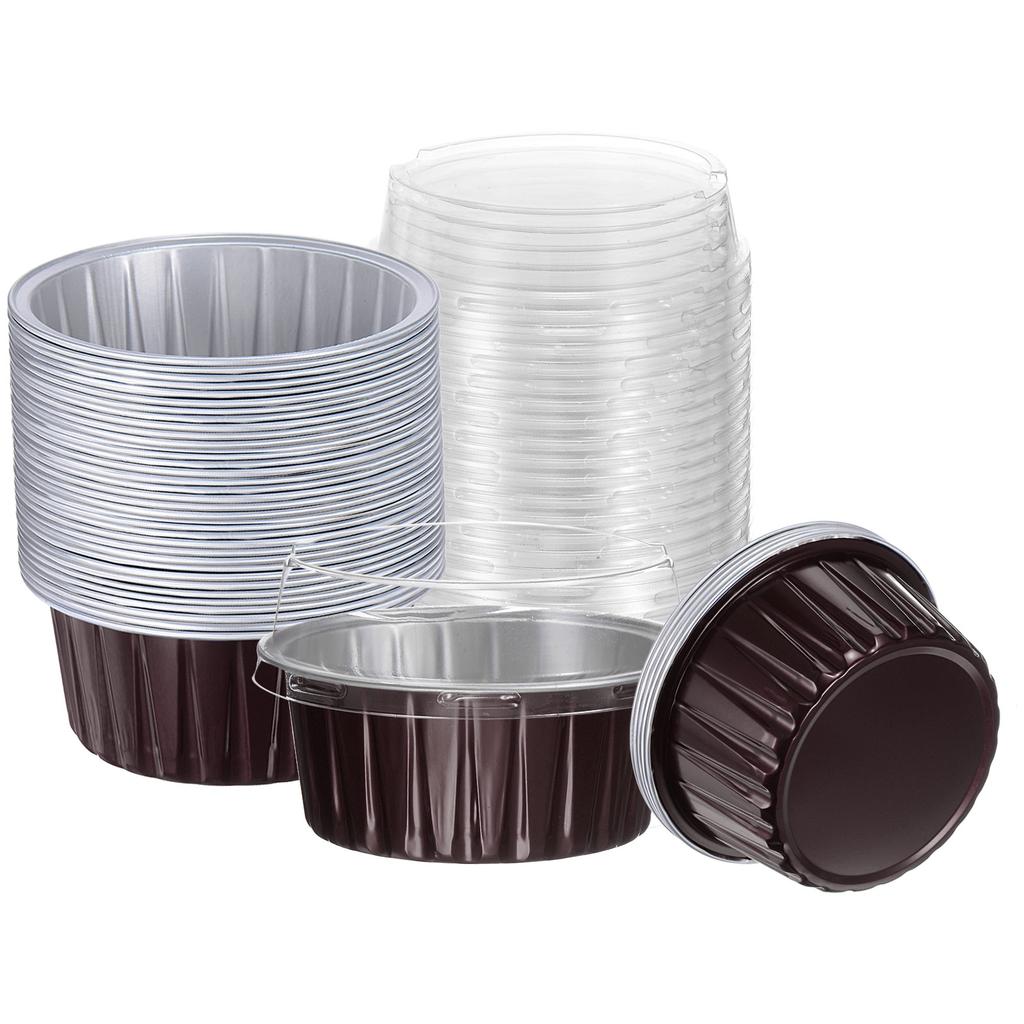 100Pcs Baking Cups with Lids Aluminum Foil Liners Mini Disposable Containers Cups Holders Cases Boxes Pans for Dessert Wedding