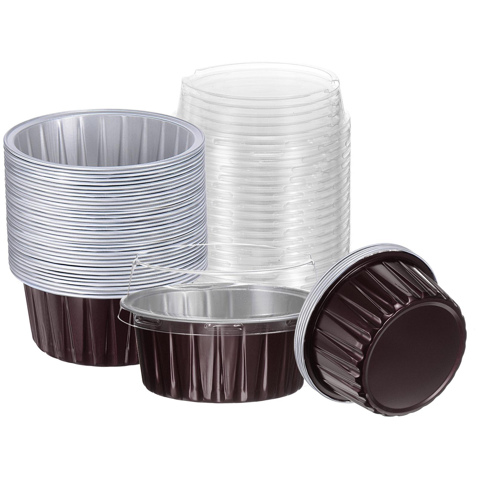 

100Pcs Baking Cups with Lids Aluminum Foil Liners Mini Disposable Containers Cups holders Cases Boxes Pans for Dessert Wedding коричневий