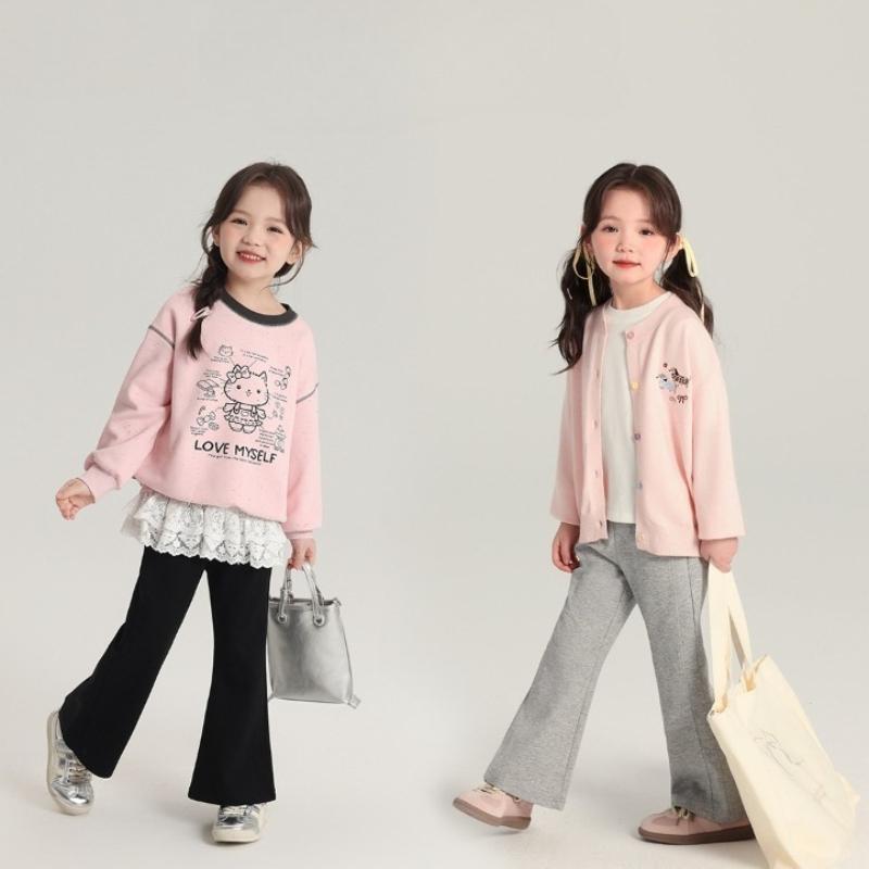 New Arrivals Girls' Fashion Casual Flared Trousers – Plain-coloured Knitted Loose-fit Trousers for Girls