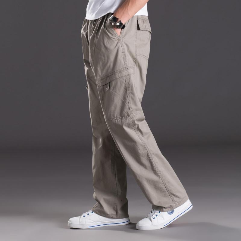 

Мужские повседневные рабочие брюки большого размера с несколькими карманами, из хлопка, с эластичной резинкой на талии, свободный крой 5XL for 220-240 lbs