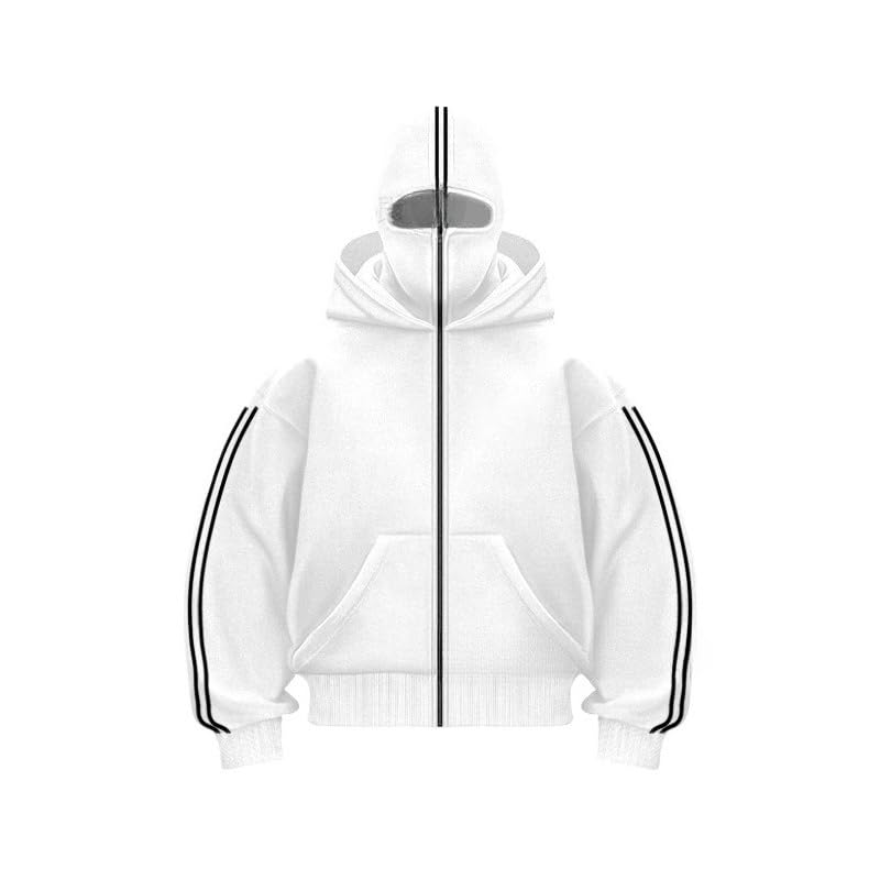 Men's Oversized Zip Up Hoodie Color Block Long Sleeve Hooded Sweatshirts Retro Jacket Hoodie