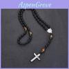 Black Obsidian Geometric Cross Pendant Necklace With Tiger Eye And Alloy Chain For Fashion