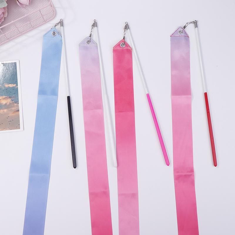 2M Dance Ribbons Rhythmic Girl Art Gymnastics Ballet Streamer Twirling Rod Rainbow Stick Sports Training Ribbon Dancer Wands