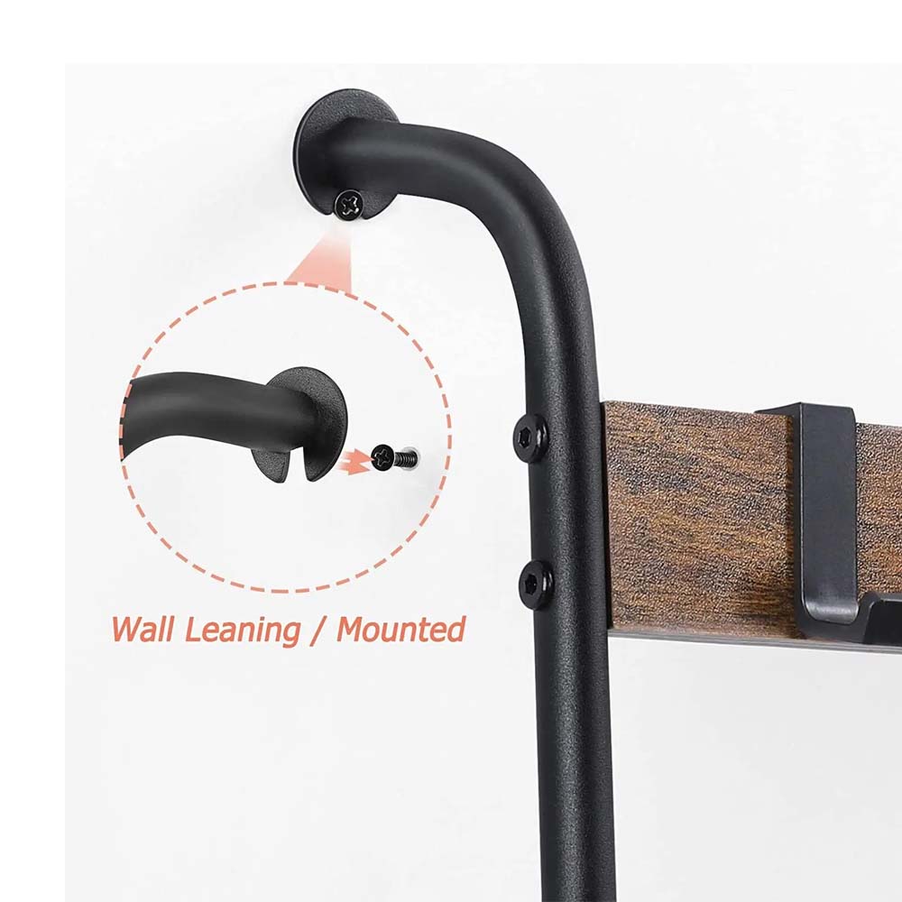 Rustic Brown 5-Tier Blanket Ladder with 10 Hooks - Wall-Leaning Storage for Living Room, Bedroom & Bathroom