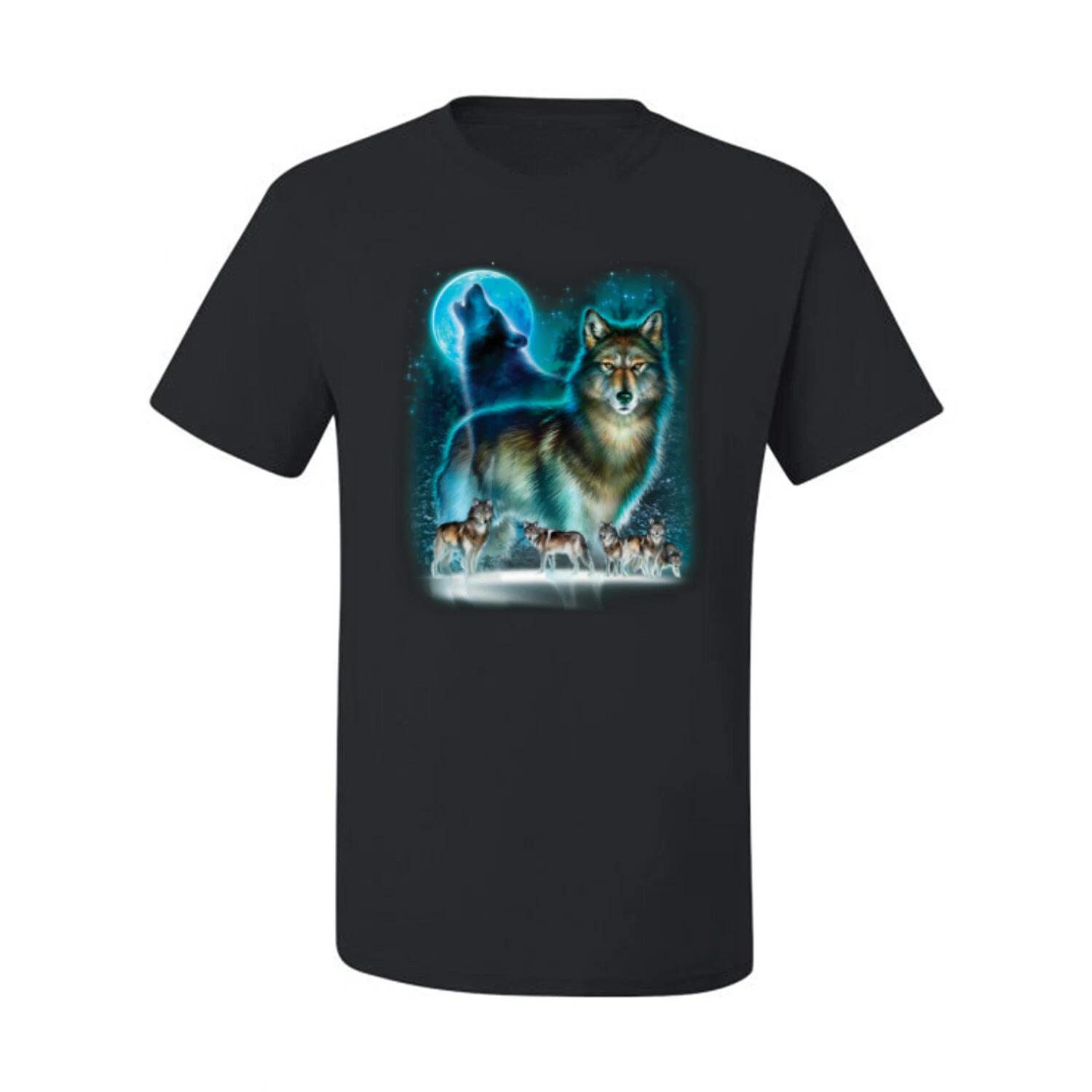 Wolf Howling At the Full Moon Wolf Pack Animals Men Graphic T- Shirt XL