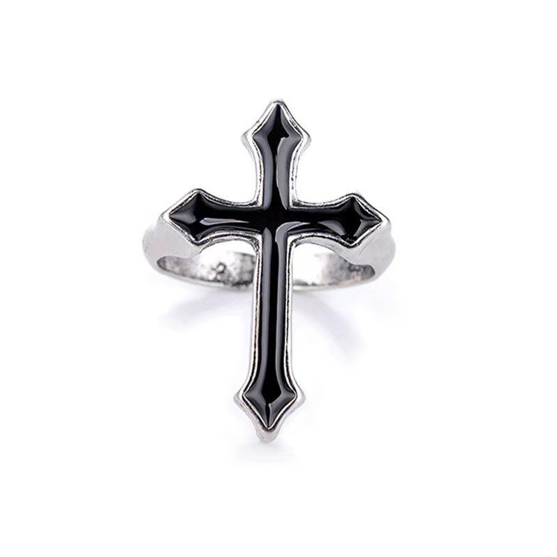 Retro Cross Enamel Open Ring - Trendy Men's Niche Design