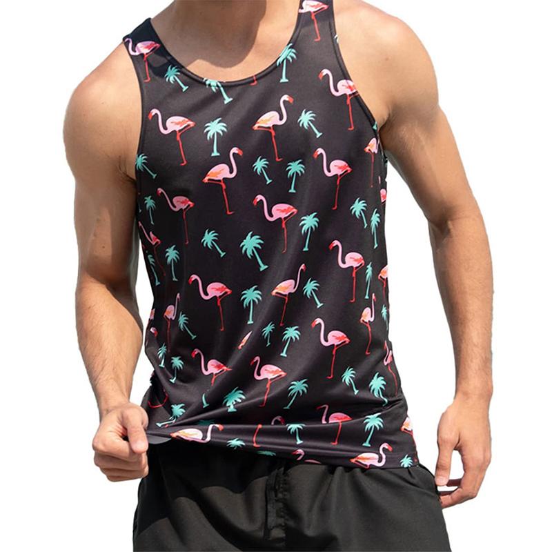 Coconut Tree Flamingo 3D Print Hawaiian Beach Tank Tops Men's Casual Fashion Vest Oversized Sleeveless Tank Top Gym Man Clothing