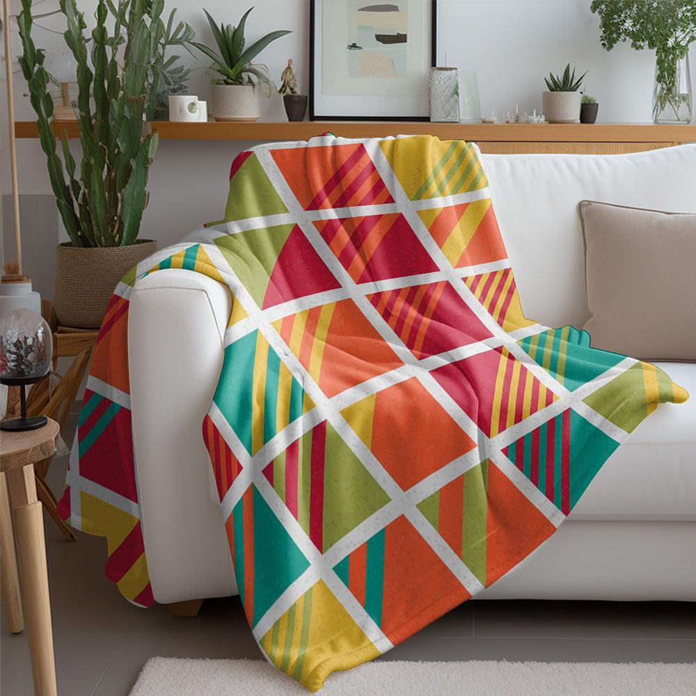 Vibrant Geometric Patchwork Knit Throw Blanket Sofa Bed Living Room Decorative Soft Warm Throw Blanket