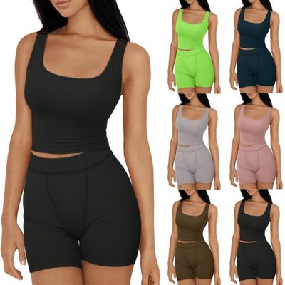 Γυναικεία Σετ 2 Τεμαχίων Καλοκαιρινά Αθλητικά Σορτς Συντονισμένα Σετ Στενή Γραμμή Κοντά Τοπ Κοντομάνικα για Έξοδο Αθλητικά Ρούχα Γυμναστηρίου