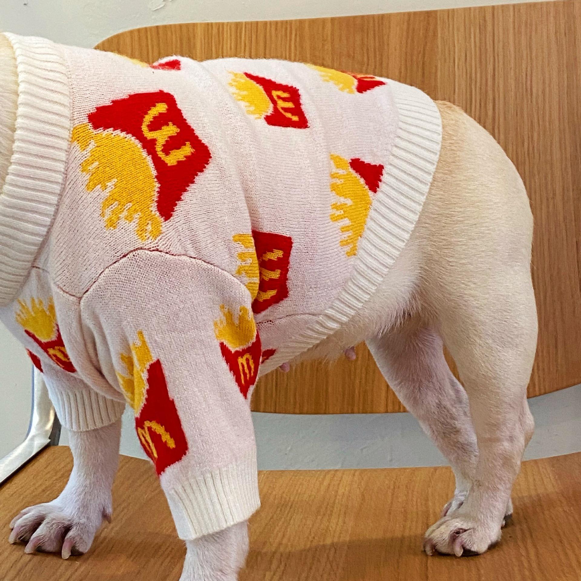 

Cat and puppy dog sweater warm cute French fries New Year fall/winter clothes, corgi Schnauzer XS белый