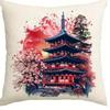Home Decor Japanese Pagodas With Cherry Blossoms And Sun Pattern Cushion Cover Suitable For Sofa Bedroom Car Pillow Cover