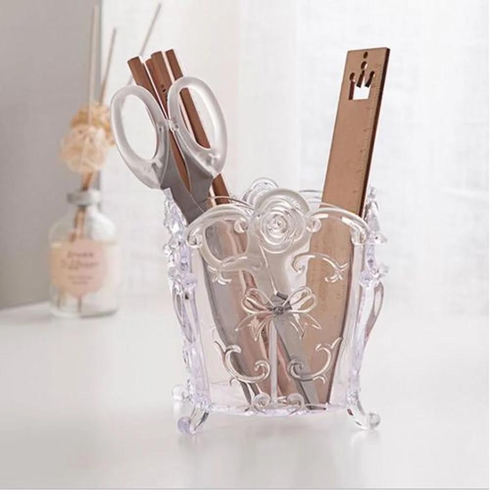 Transparent Cosmetic Storage Box Plastic Box Makeup Organizer Makeup Brush Lipstick Storage Box Vintage Carved Desktop Finishing