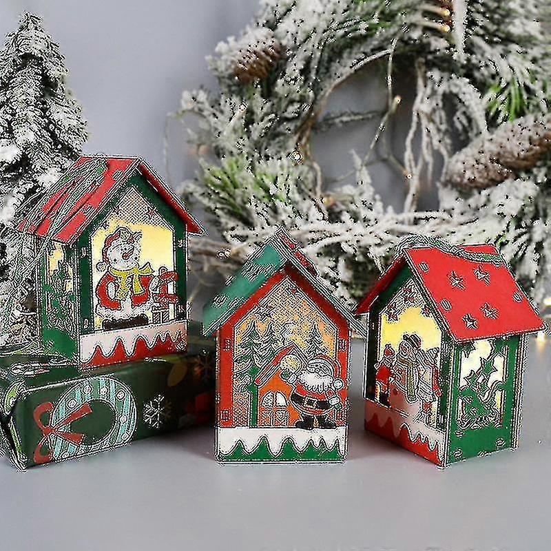 1pc 3d Mini Wooden Glowing House Creative Village House For Christmas Decor