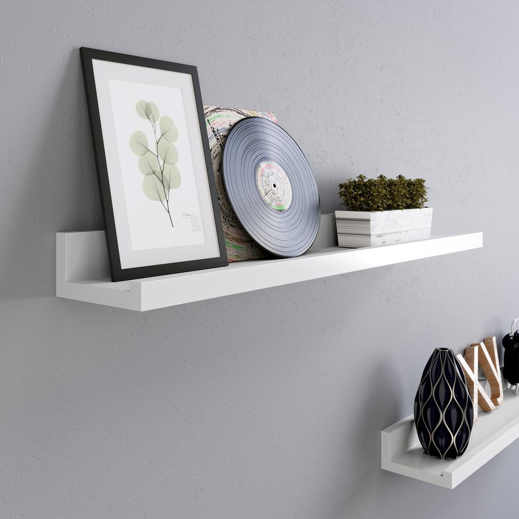 SONGMICS Floating Shelves Set of 2, Wall Shelves ledge with High Gloss Finish, 60 x 10 cm, for Picture Frames and Books, Living Room, Hallway