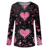 Damen Rundhals-Oberteil mit Herz-Print, locker, langärmelig