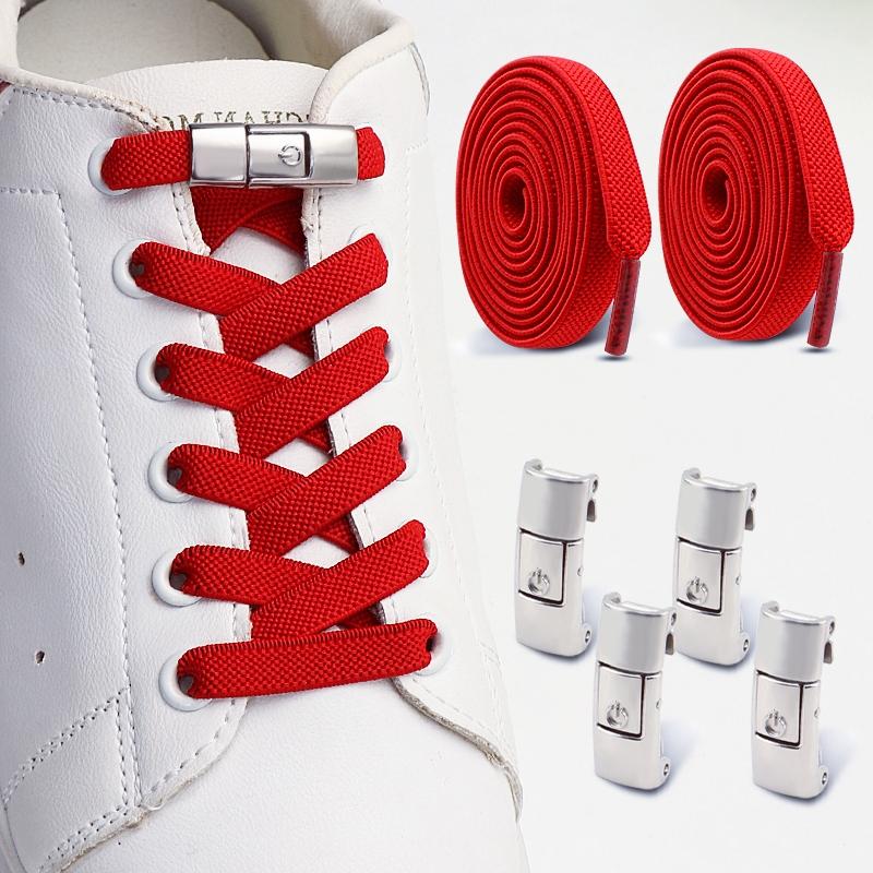 Flat Elastic Shoelace for Sneakers Sport Tieless Shoe Laces Press Lock No Tie Shoelaces One Size Fit All Adult Kids 1Pair/2Pair